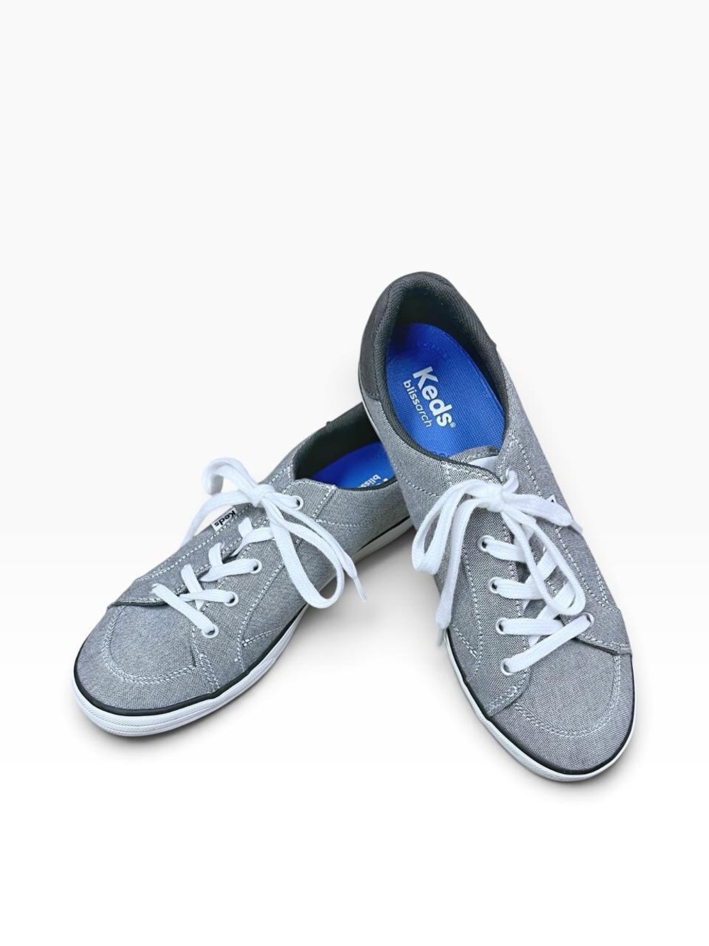 Keds Women’s Gray Lowtop Canvas Lace-Up Sneakers with White Laces